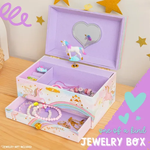 Vista 5 de Joyero musical de unicornio para niñas, caja de música de unicornio bailarín con espejo, regalos de unicornio para niñas pequeñas, cajas de joyería