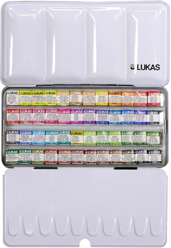 Vista 9 de Lukas 1862 Aquarell Artists' - Juego de 24 medias sartenes, pintura de acuarela vibrante de grado profesional, fácil de mojar, color intenso, larga