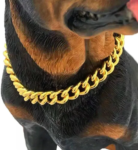 Vista 5 de Collar de cadena dorada para perro, estilo minimalista, con eslabones cubanos de metal para perros medianos y grandes, mascotas, resistente, a