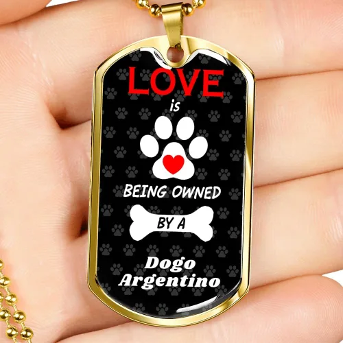 Vista 6 de Dogo Argentino Love Is Stainless Steel or 18k Gold Dog Tag 24" Chain