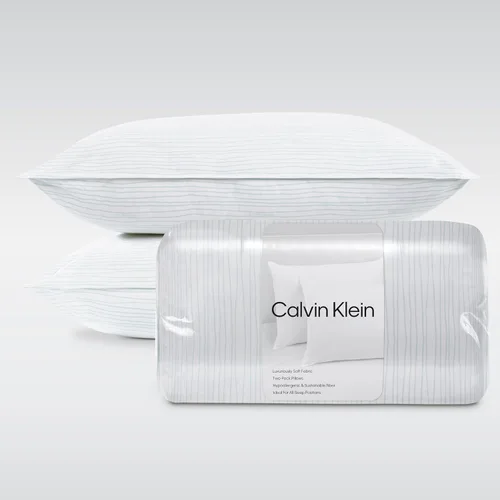 Vista 10 de Calvin Klein Juego de 2 almohadas de cama tamaño King de 20 x 36 pulgadas con estampado geométrico para dormir, color blanco