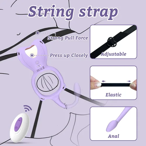 Vista 6 de Vibrador portátil para parejas, juguete sexual 3 en 1 manos libres, anillo de pene para intimidad nocturna, 9 modos de silicona suave BDSM