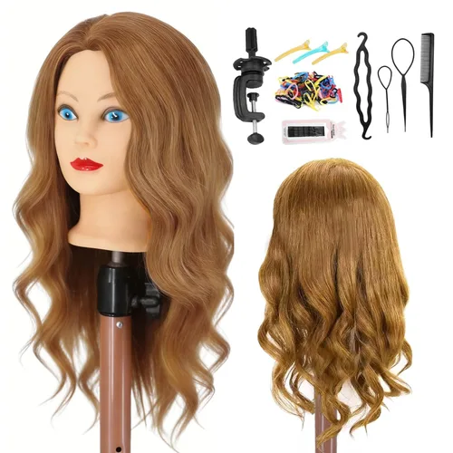 Vista 9 de Cabeza de maniquí Cabeza de muñeca de entrenamiento de cabello humano para Marrón
