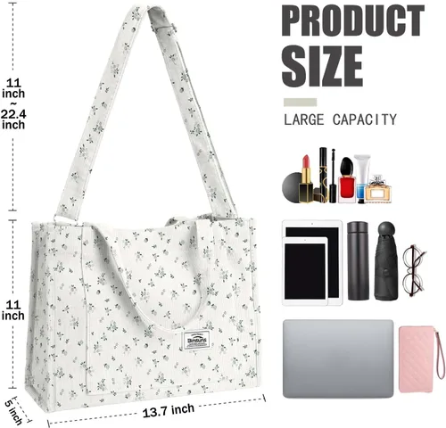 Vista 4 de Corduroy Tote Bag for Women Small Satchel Bag Mini Tote Bag Aesthetic Crossbody Handbag - School Work Travel Shopping