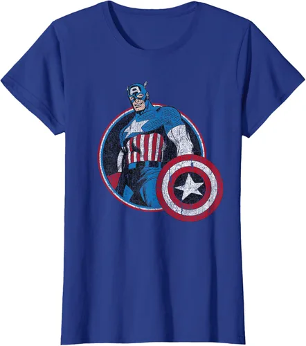 Vista 8 de Marvel Avengers Vintage Capitán América Comic Hero Retrato Camiseta Pequeña Negro