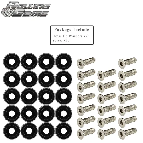 Vista 2 de JDM - Kit de pernos de aluminio para parachoques de parachoques, 20 juegos, M6 x 0.787 in para bahía de motor (negro) 20-set · engine bay dress-up