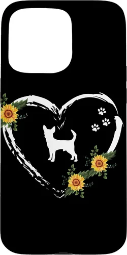 Vista 31 de Chihuahua With Paw Prints And Sunflower Heart On Black Case for iPhone 16