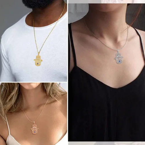 Vista 5 de Evil Eye Hamsa Hand of Fatima Lotus Yoga Buddha AnilloPendientesColgante Collar de Plata de Ley 925 Plata de Ley 925 Chapado en Oro de 18 KtOro Rosa