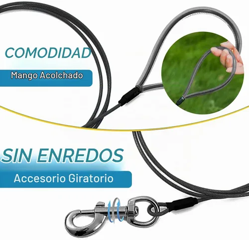 Vista 3 de Correa para perro a prueba de masticación Mi Metty, correa de cable metálico de 6 pies, correa resistente hecha de cuerda de alambre recubierta Negro