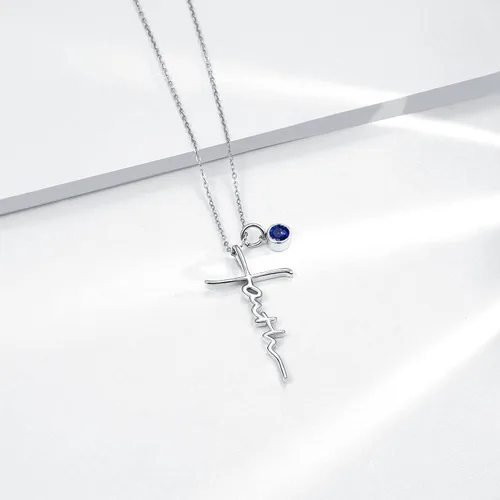 Vista 3 de PRAYMOS - Collar de plata de ley 925 con dije de cruz lateral, para mujer, ópalo sintético, cadena de 18 pulgadas y extensor ajustable de 2 pulgadas