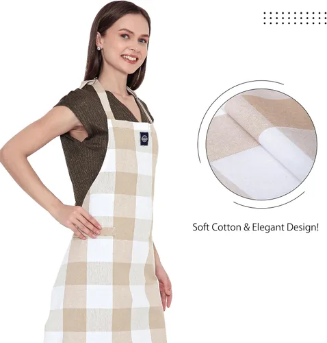 Vista 6 de Encasa XO Delantales de cocina de algodón para mujeres y hombres con bolsillo y bucle para toalla, correa ajustable para cuello y espalda