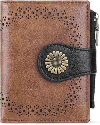 Vista 13 de SENDEFN - Carteras pequeñas para mujer, cartera compacta con bloqueo RFID, de cuero, plegable, con bolsillo para monedas y cierre, A-baby Azul