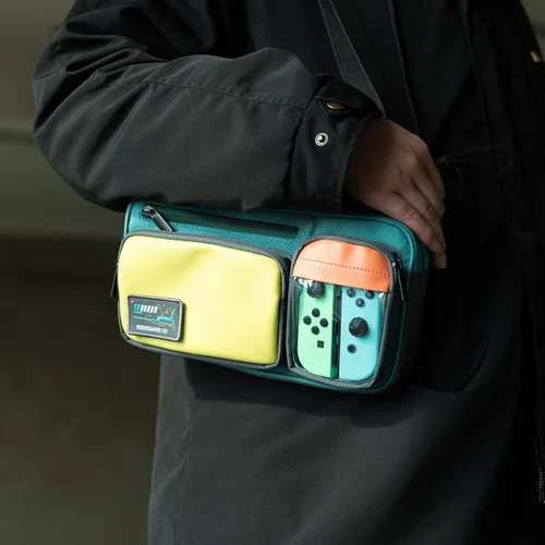 Vista 6 de Geekshare Large Capacity Multifunctional SwitchSwitch OLED Travel Carrying Case-Color Contrast Laser Messenger Bag Compatible with Nintendo