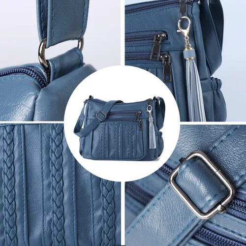 Vista 4 de ELDA Monederos para mujer, de piel sintética suave, bolso cruzado con múltiples bolsillos