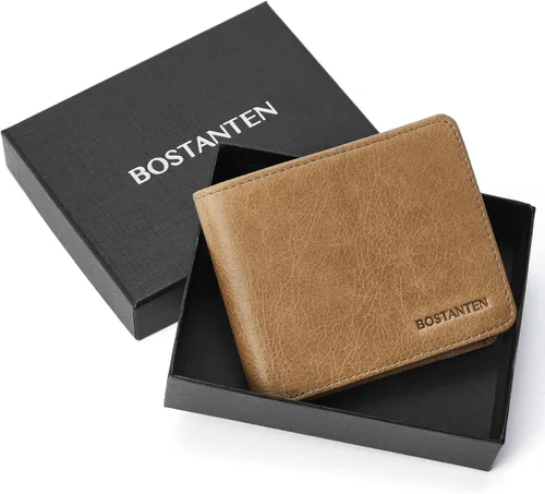 Vista 8 de BOSTANTEN Billeteras de piel auténtica para hombre, con bloqueo RFID y 2 ventanas de identificación