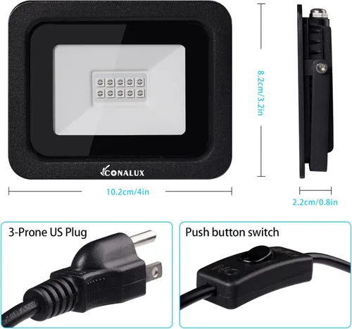 Vista 3 de Luz negra LED de 395 nm de 10 W con enchufe e interruptor estándar de EE. UU., cable de alimentación de 4.9 pies, luz negra impermeable IP66 se