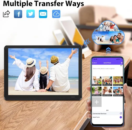 Vista 3 de Atatat - Marco de fotos digital de 10 pulgadas WiFi con pantalla táctil IPS de 1280x800, comparte fotos y vídeos a través de la aplicación, correo