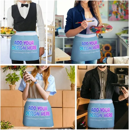 Vista 154 de AXKEUDO Delantal personalizado con bolsillos, delantales de cintura para camarera para cocinar en casa, restaurante, servir trabajo