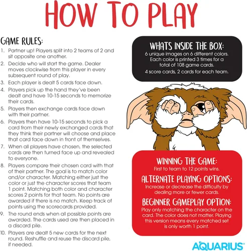 Vista 6 de AQUARIUS Gremlins Memory Master Card Game – Divertido juego de fiesta familiar para niños, adolescentes y adultos – Regalo de noche de juego
