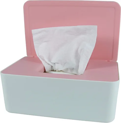 Vista 10 de Dispensador de toallitas para pañales, caja de almacenamiento de pañuelos, soporte dispensador de toallitas húmedas con tapa para el hogar, oficina