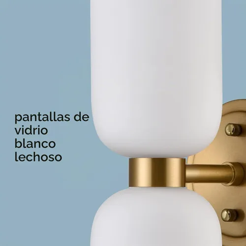 Vista 7 de CLAXY Lámpara de pared moderna de baño en oro con vidrio lechoso, accesorios de iluminación de baño con 2 luces regulables