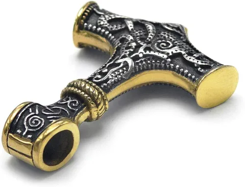 Vista 3 de BAVIPOWER Colgante de oro de 18 quilates Mjolnir nórdico vikingo, martillo de Thors para hombres y mujeres, acero inoxidable 316L, joyería