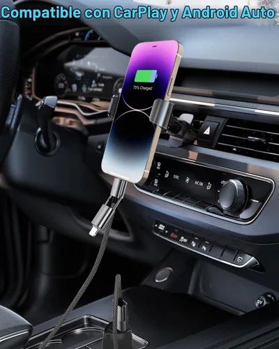 Vista 7 de Paquete de 2 cables USB C 4 en 1 de carga rápida PD 65 W 27 W con puerto tipo C/USB A/L, cable doble trenzado redondo USB-C de 3 pies para iPhone 16