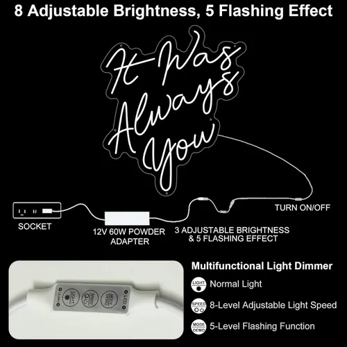 Vista 6 de Letreros de neón con texto en inglés «It Was Always You» para propuesta de boda, letrero de neón grande con luz LED para compromiso, dormitorio
