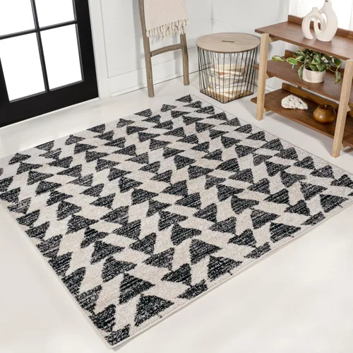 Vista 15 de JONATHAN Y Aisha - Alfombra geométrica triangular marroquí negra/crema, 2x8, contemporánea, moderna, fácil de limpiar para sala de estar