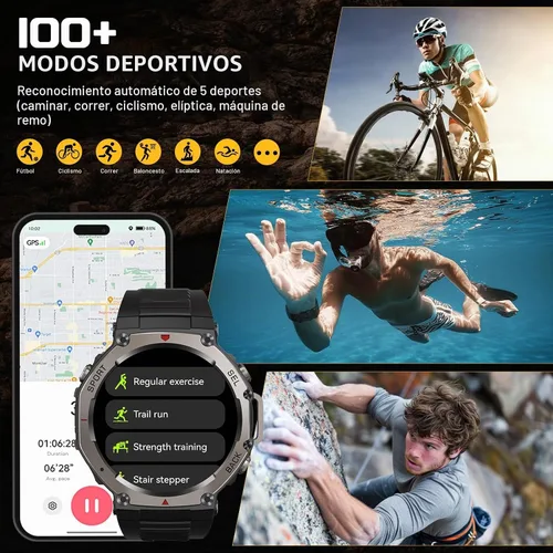 Vista 7 de Reloj inteligente militar para hombre, reloj inteligente con GPS integrado, 5 ATM, impermeable, 1.43 pulgadas, AMOLED, resistente, rastreador