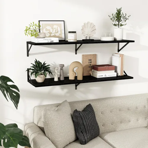 Vista 8 de Dreamland Estantes Flotantes Profundos para Pared, 16A x 8P Estantes Montados en Pared Juego de 2, Estantes Flotantes para Dormitorio con Soportes