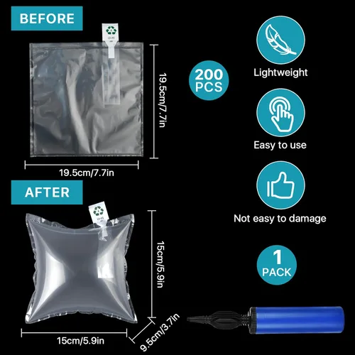 Vista 2 de 200 bolsas de aire de embalaje, almohadas de aire para envío, bolsas de cojín de aire de plástico transparente, bolsas protectoras inflables