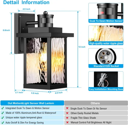 Vista 7 de Luces exteriores con sensor de movimiento para montaje en pared, luz de seguridad impermeable del atardecer al amanecer con accesorios de aluminio