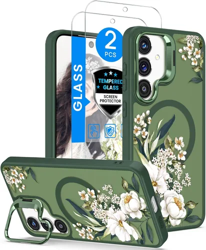 Vista 8 de Dretal Funda magnética para Samsung Galaxy S24 Plus/S25 Plus floral, soporte de lente integrado, protector de pantalla, funda magnética translúcida