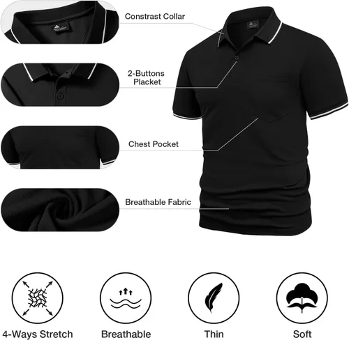 Vista 5 de GEEK LIGHTING Paquete de 5 camisas polo para hombre con bolsillo