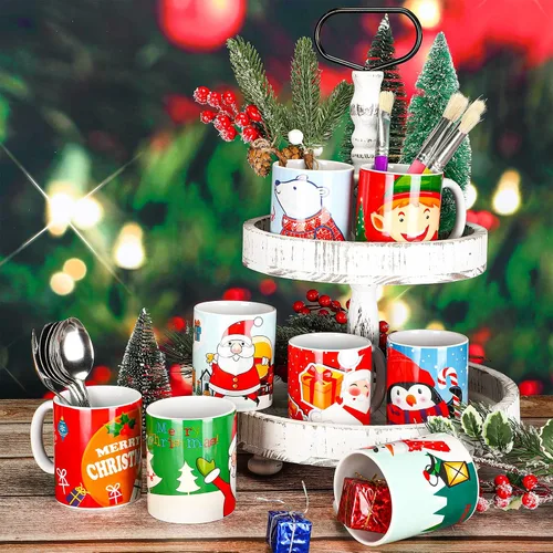 Vista 7 de Nuogo Paquete de 8 tazas de café de Navidad de cerámica, tazas de cerámica apilables para fiesta de vacaciones, tazas de cerámica para regalo