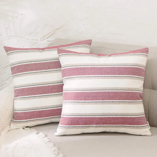 Vista 10 de Funda de almohada a rayas de lino sintético suave cuadrada decorativa con cremallera oculta para sofá, auto o dormitorio 12" x 12" Negro y blanco