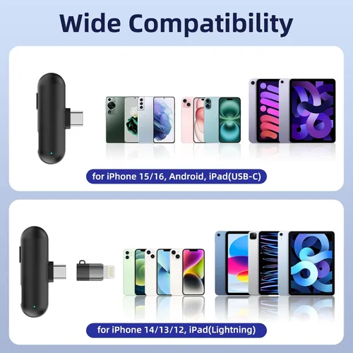 Vista 6 de NPTCL Mini Micrófono Lavalier Inalámbrico USB C para iPhone 17/16/15, Android Ai Noise Cancelling Clip on Lapel Mic, 35 Hour Charging Case, 328Ft