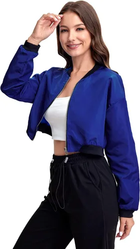 Vista 3 de Floerns Chaqueta bomber corta ligera de manga larga para mujer