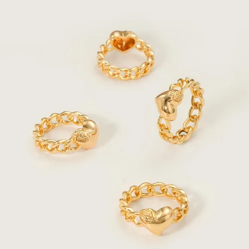 Vista 6 de MEVECCO Gold Dainty Heart Ring 18K Gold Plated Link Band Stackable Minimalist Heart Rings for Women Trendy Fashion Jewelry