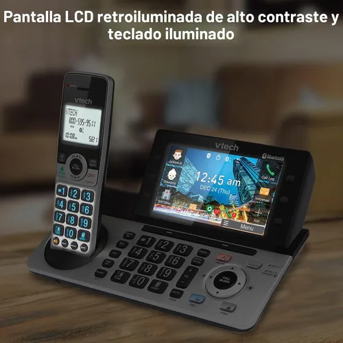 Vista 8 de VTech IS8251-3 - Teléfono inalámbrico de 3 manos de grado empresarial para oficina en casa, pantalla a color de 5", teclas de acceso directo