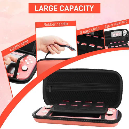 Vista 2 de Pink Travel Carrying Case Accessories for Nintendo Switch Lite Console, Shockproof Portable Carry Case Bundle with Glitter Protective Case, Screen