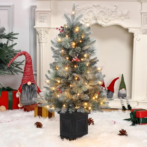 Vista 7 de Árbol de Navidad preiluminado de 3 pies con 78 luces LED preiluminadas de alta calidad, 8 modos, funciona con pilas, mini árbol de Navidad pequeño