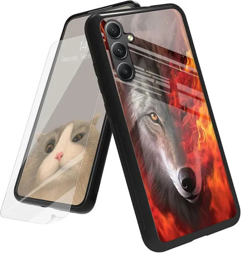 Vista 26 de Funda para Samsung Galaxy A12 5G con protector de pantalla, parte trasera de vidrio templado + TPU de silicona suave que absorbe los golpes