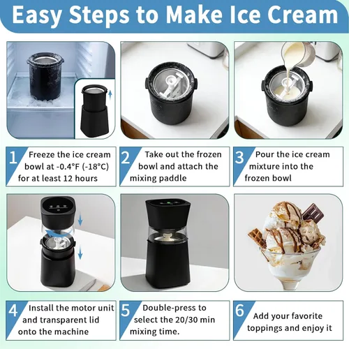 Vista 4 de Máquina para hacer helados con tazón precongelado, máquina de helados casera recargable, máquina eléctrica de helado pequeña de 20/30 minutos