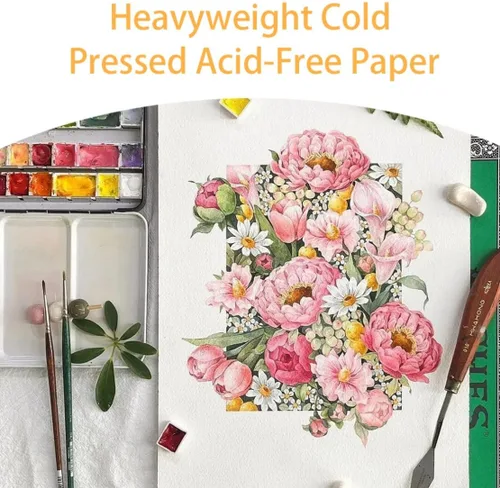 Vista 5 de 50 hojas de papel de acuarela a granel de 5 x 7 pulgadas, prensa en frío, papel grueso de algodón blanco para niños, estudiantes, artistas, pintura