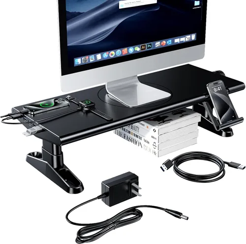 Vista 10 de Soporte elevador de monitor de computadora para escritorio, 4.4-5.7 pulgadas, altura ajustable libremente con soporte para teléfono celular