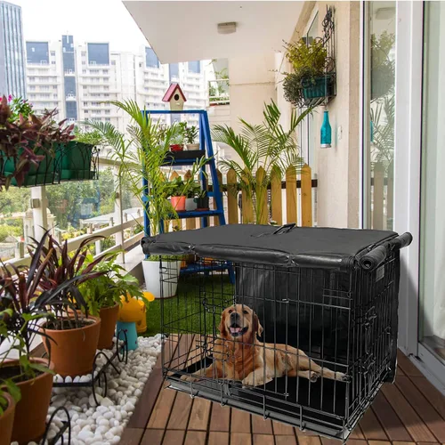 Vista 6 de Funda para perrera de 30 pulgadas, fundas pequeñas para jaulas de perro con 1, 2, 3 puertas, tela Oxford 600D impermeable para interiores