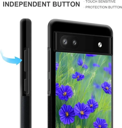 Vista 4 de CARLOCA Funda compatible con Google Pixel 6A, patrón de hierba de flores azules, ultra protección, a prueba de golpes, silicona suave, TPU