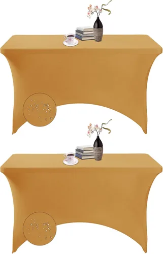 Vista 92 de Paquete de 2 fundas de mesa de elastano impermeables para mesas rectangulares, 6 pies, negras, elásticas, resistentes a manchas, para todas
